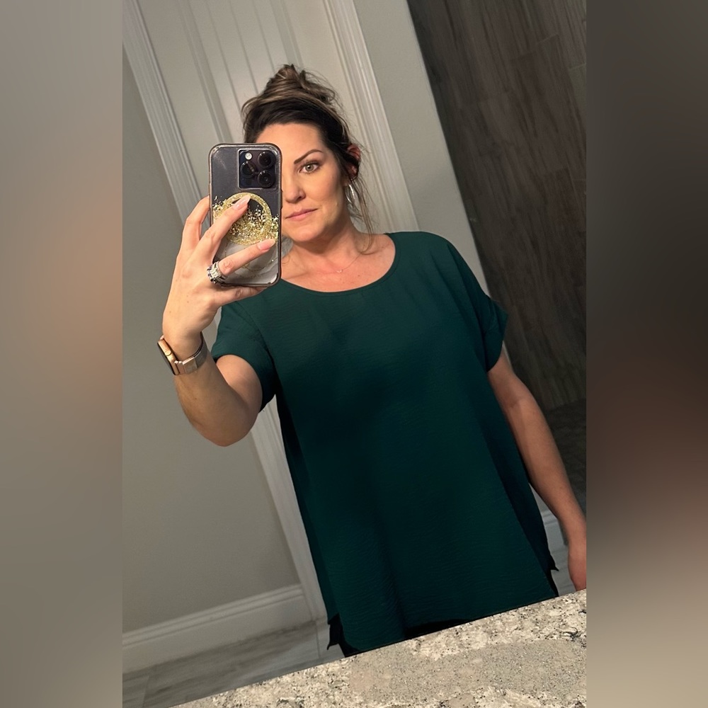 Hunter Green Short Sleeved Blouse — Entro, Size Small — loose fit!